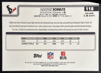 Dalton Schultz 2025 Topps Chrome Green Lava Refractor /99 Texans Sports Trading Cards