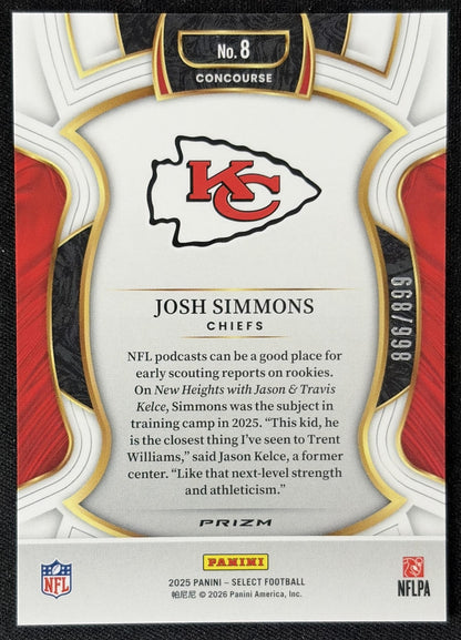 Josh Simmons 2025 Panini Select Concourse Copper Prizm Shock /899 Chiefs back