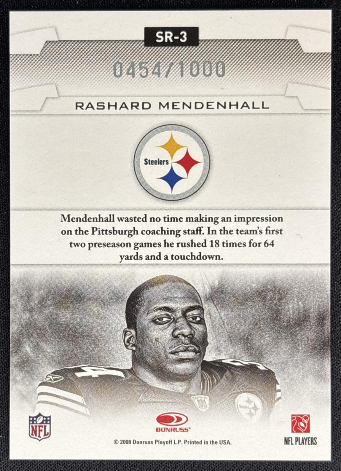 Rashard Mendenhall 2008 Leaf Rookies & Stars Studio /1000 Steelers back