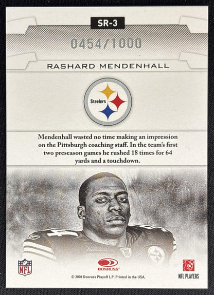 Rashard Mendenhall 2008 Leaf Rookies & Stars Studio /1000 Steelers back