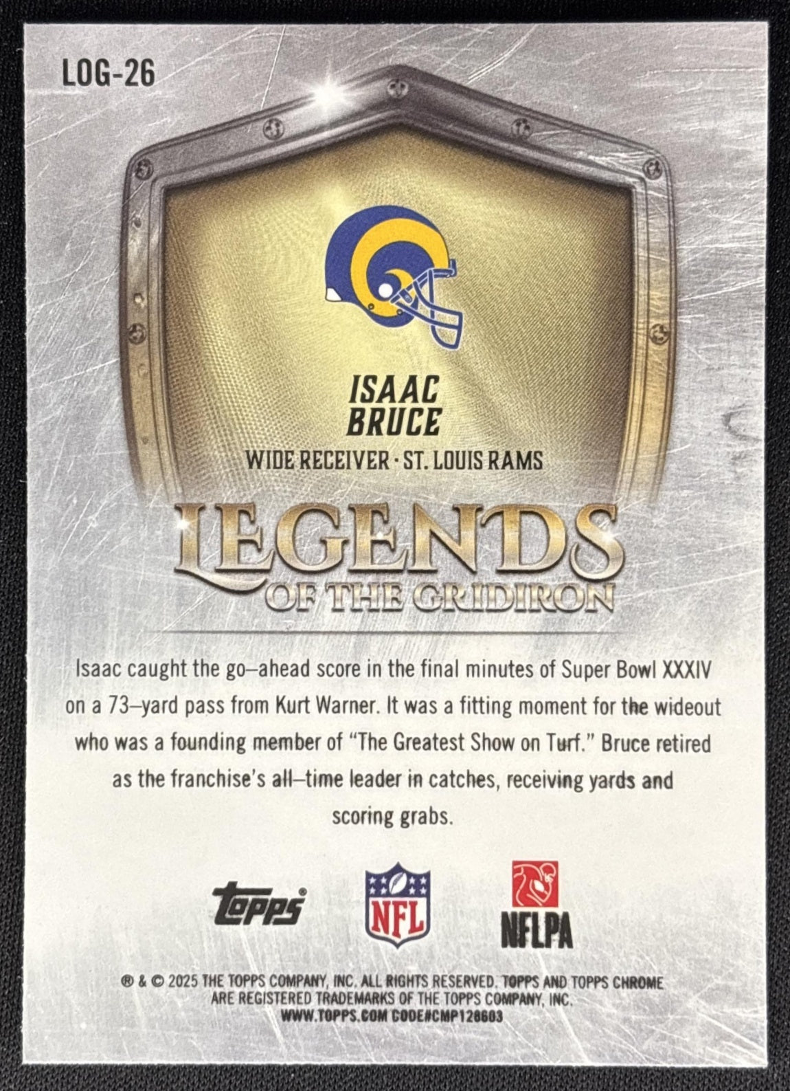Isaac Bruce 2025 Topps Chrome Legends of the Gridiron Rams Sports Trading Card
