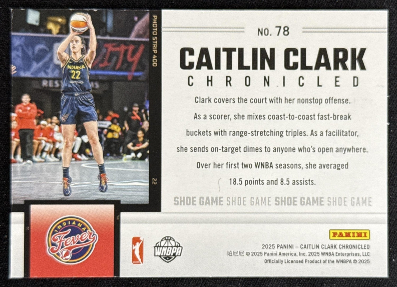 Caitlin Clark 2025 Panini Chronicled Shoe Game Fever 78 Sports Trading Card