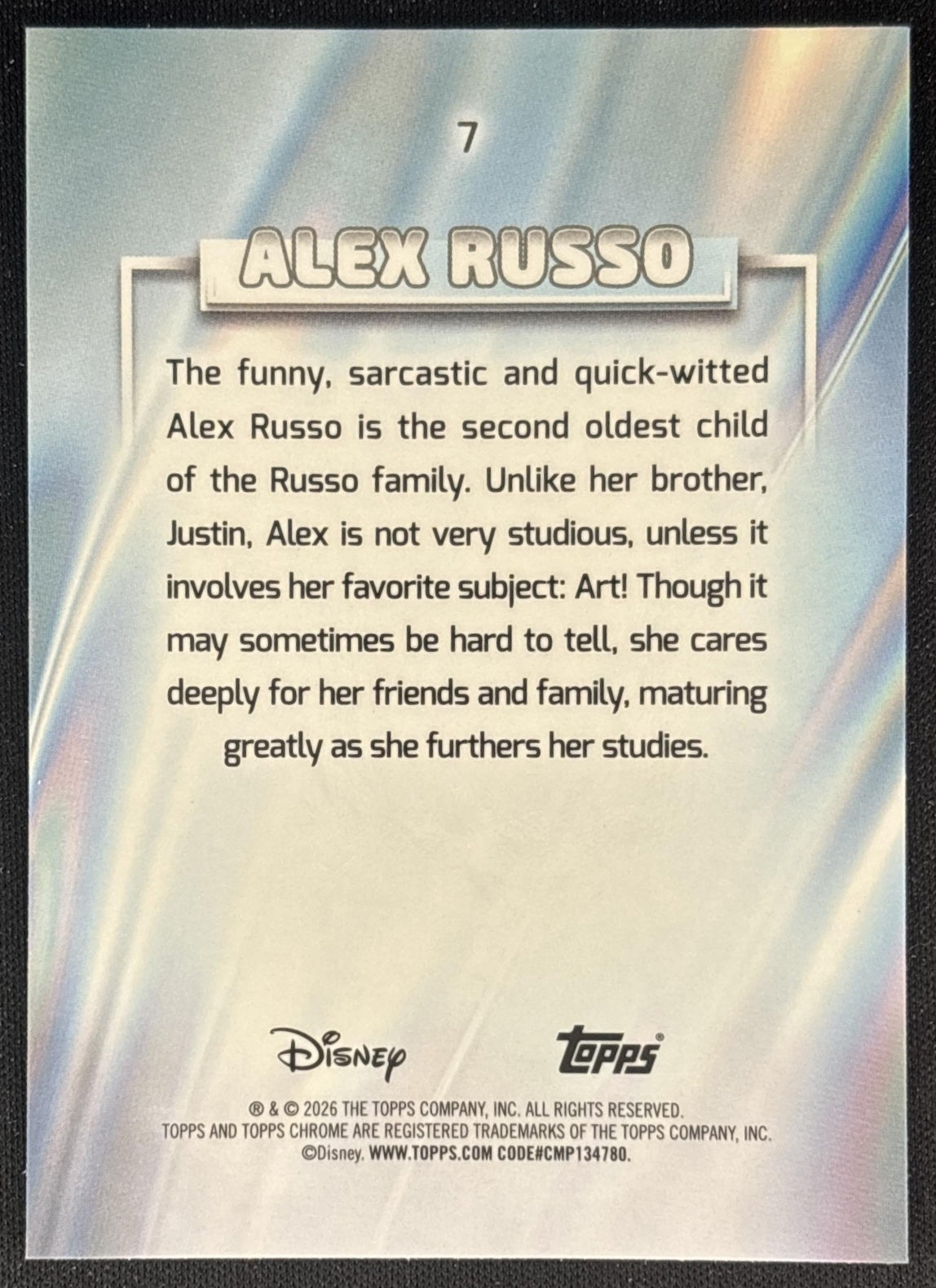 Alex Russo 2026 Chrome Disney Pink Mini-Diamond Refractor /250 Wizards of Waverly Place Back