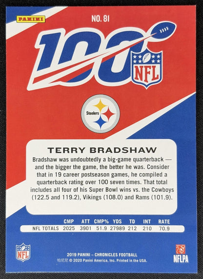 Terry Bradshaw 2019 Panini Chronicles NFL 100 Steelers back