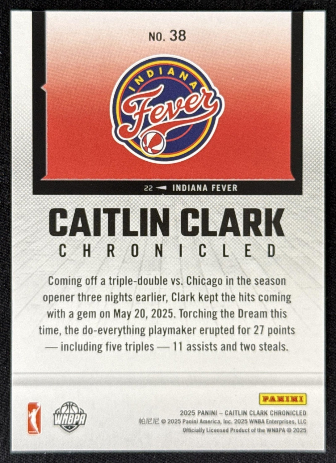 Caitlin Clark 2025 Panini Chronicled WNBA Fever 38 Sports Trading Card
