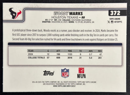 Woody Marks 2025 Topps Chrome Rookie Texans Sports Trading Cards