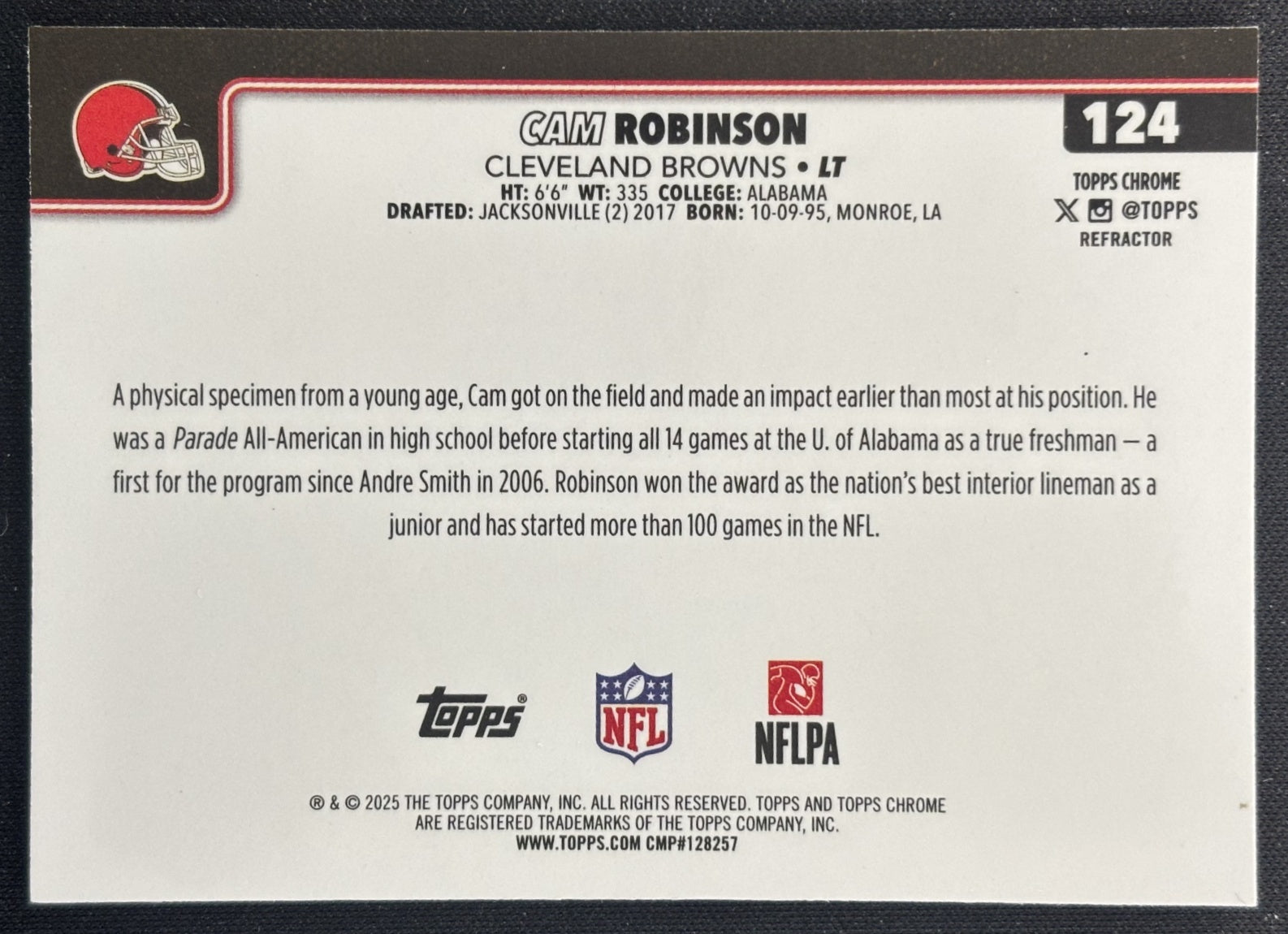 Cam Robinson 2025 Topps Chrome Refractor Browns Sports Trading Cards