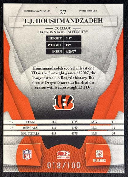 T.J. Houshmandzadeh 2008 Donruss Elite /100 Bengals back