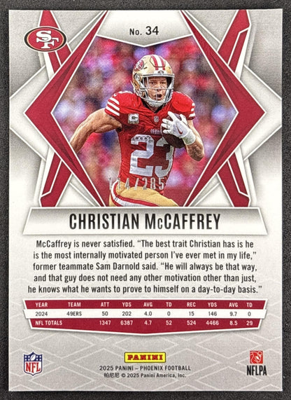 Christian McCaffrey 2025 Panini Phoenix Lime Green Pyramids Prizm /285 49ers San Francisco 49ers