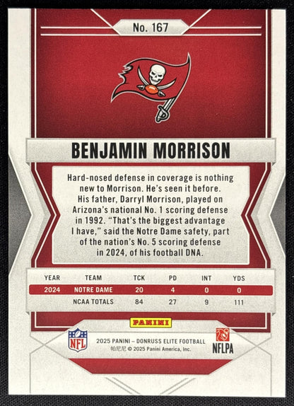 Benjamin Morrison 2025 Panini Donruss Elite Rookies Green Disco Buccaneers Sports Trading Cards