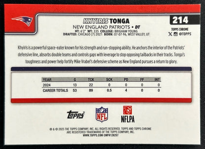 Khyiris Tonga 2025 Topps Chrome Patriots Sports Trading Cards