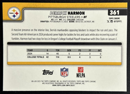 Derrick Harmon 2025 Topps Chrome Sapphire Steelers Sports Trading Cards