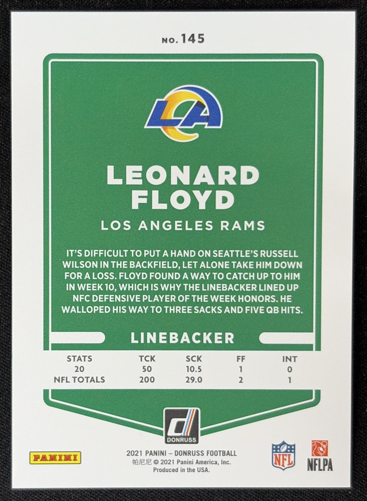 Leonard Floyd 2021 Panini Donruss Press Proof Premium Rams Sports Trading Card