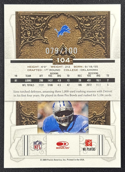Billy Sims 2009 Panini Donruss Classics Timeless Tributes Silver /100 Lions