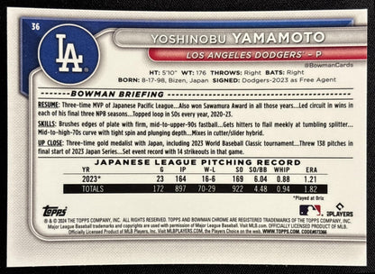 Yoshinobu Yamamoto 2024 Bowman Mega Box Mojo Refractor Dodgers - back