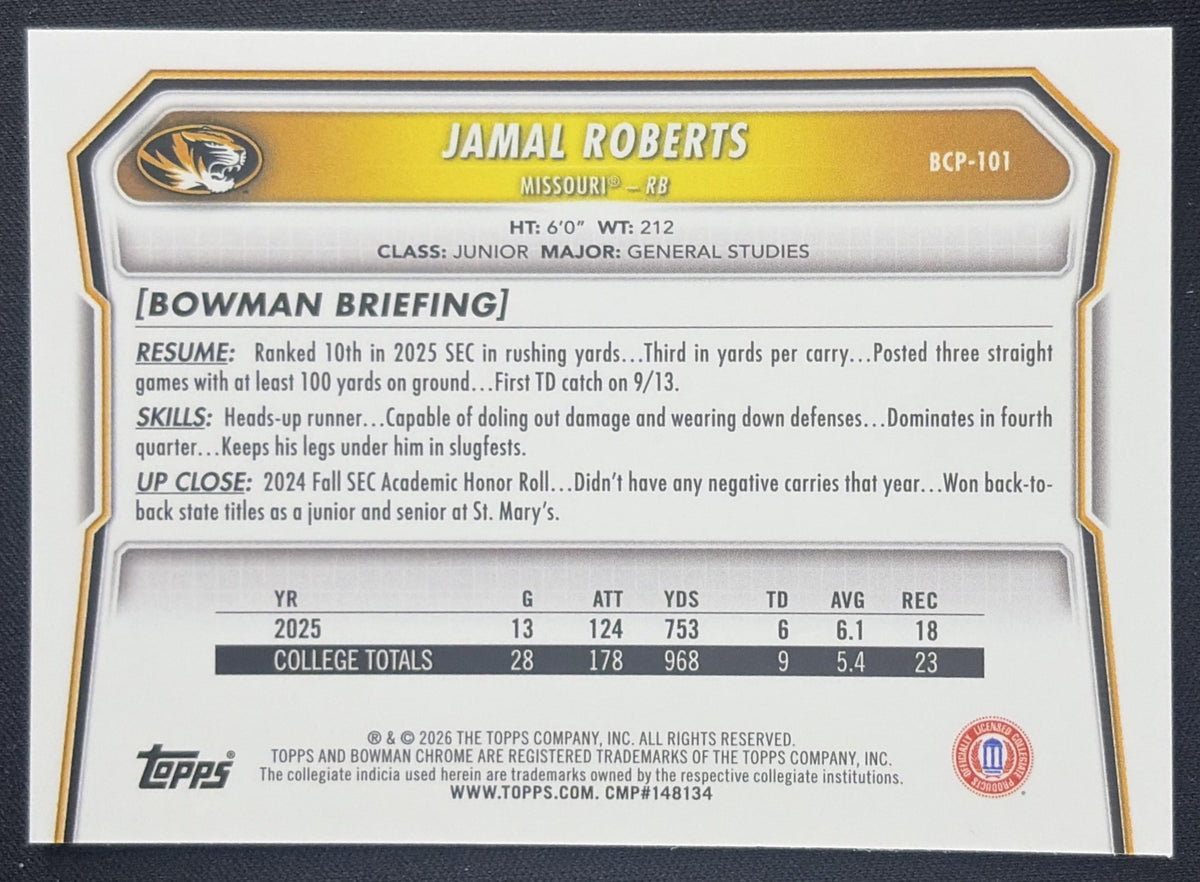 Jamal Roberts 2026 Bowman Chrome Prospects Mojo Refractor Tigers