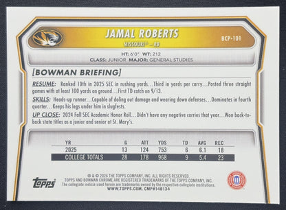 Jamal Roberts 2026 Bowman Chrome Prospects Mojo Refractor Tigers