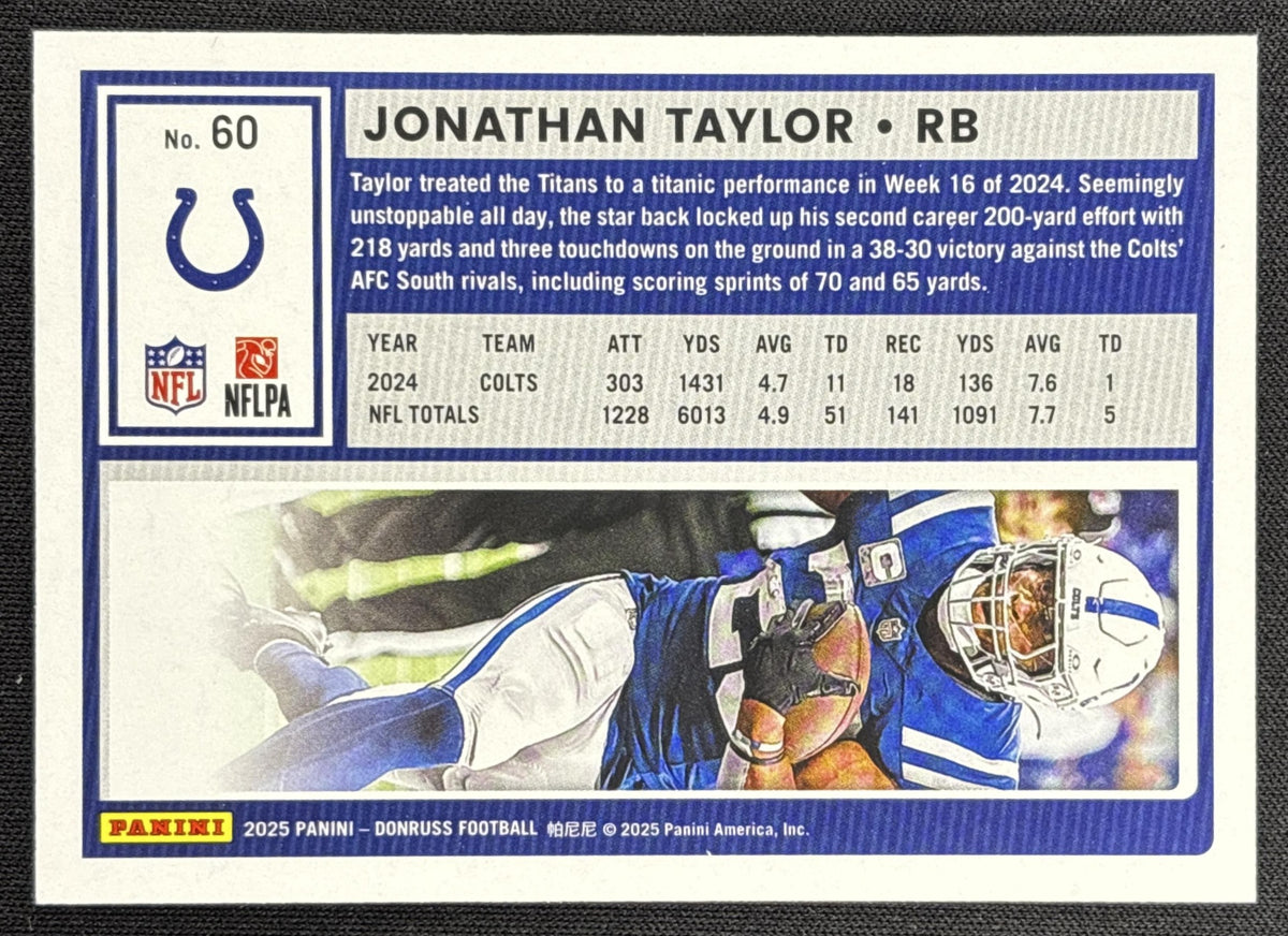 Jonathan Taylor 2025 Panini Donruss Season Stat Line /500 Colts