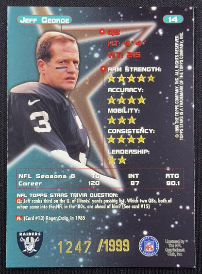 Jeff George 1998 Topps Stars Gold Star /1999 Raiders back