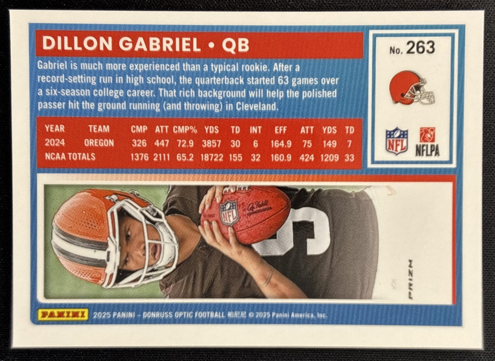 Dillon Gabriel 2025 Panini Donruss Optic Rated Rookie Stars Prizm Browns back