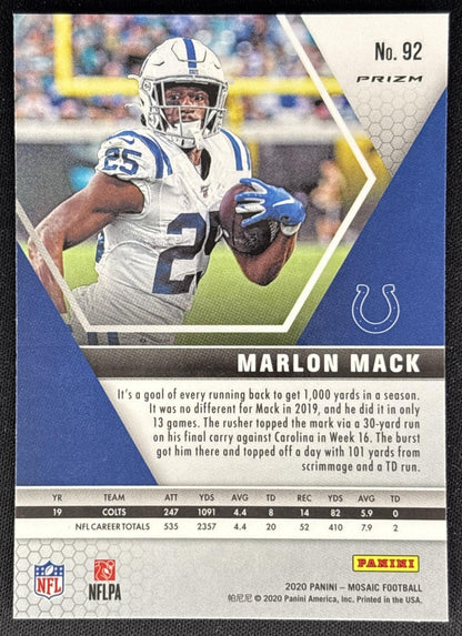 Marlon Mack 2020 Panini Mosaic Prizm Green Colts back