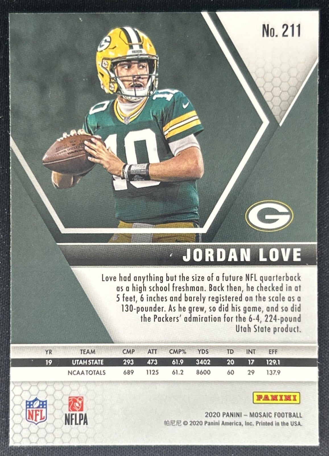 Jordan Love 2020 Panini Mosaic Packers back