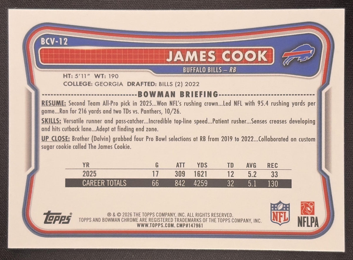 James Cook 2026 Bowman Chrome NFL Speckle Refractor Bills