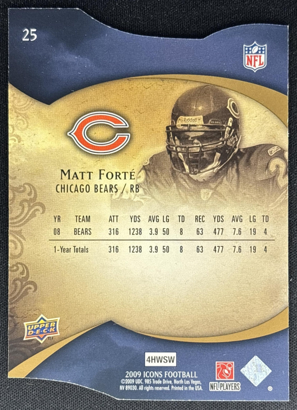 Matt Forte 2009 Upper Deck Icons Gold Holofoil Die Cut /75 Bears Sports Trading Cards