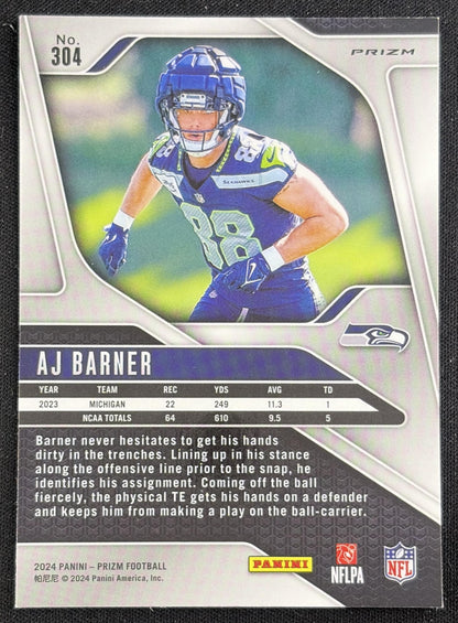 AJ Barner 2024 Panini Prizm Silver Seahawks Sports Trading Card