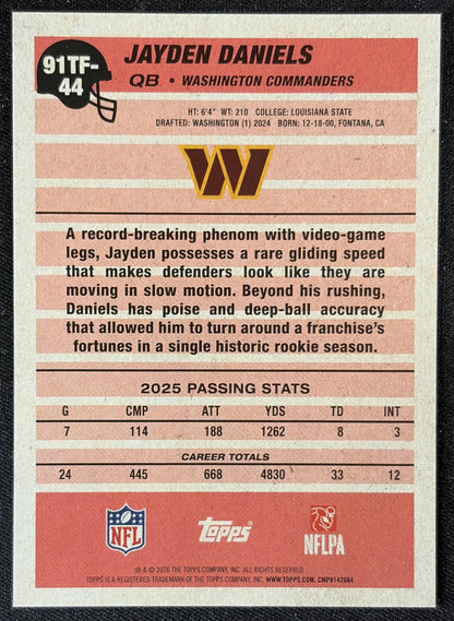 Jayden Daniels 2026 Topps 1991 Commanders back