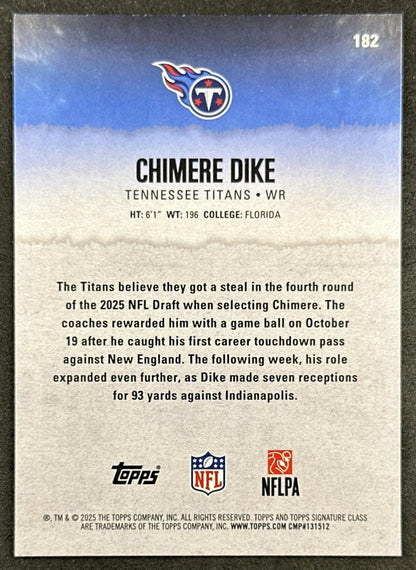 Chimere Dike 2025 Topps Signature Class Rookie Blue & Yellow Foil Titans