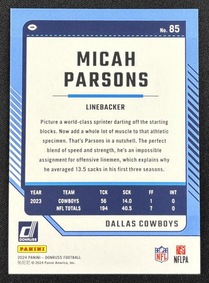 Micah Parsons 2024 Panini Donruss Press Proof Silver /100 Cowboys