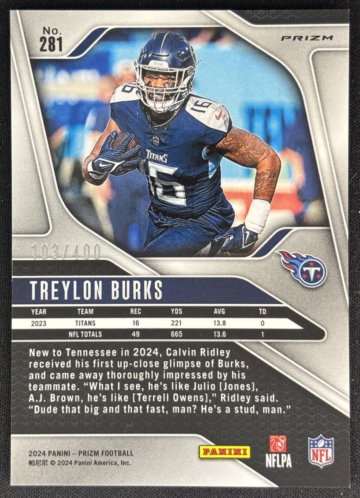 Treylon Burks 2024 Panini Prizm Pandora /400 Titans Sports Trading Cards
