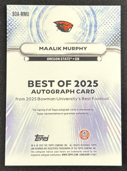 Maalik Murphy 2025 Bowman Best University The Best of Auto Purple Lava Refractor /75 Beavers Sports Trading Card
