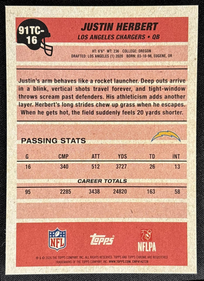Justin Herbert 2026 Topps 1991 Chrome Mojo Refractor Chargers