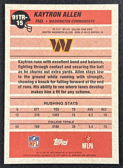 Kaytron Allen 2026 Topps Flagship 1991 Rookie Commanders