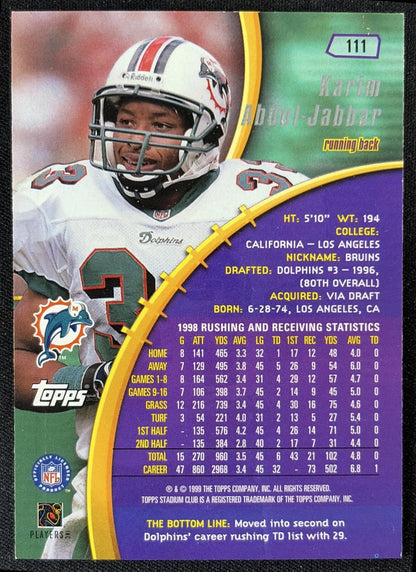 Karim Abdul-Jabbar 1999 Topps Stadium Club Dolphins