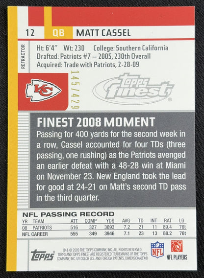 Matt Cassel 2009 Topps Finest Blue Refractor /429 Chiefs back