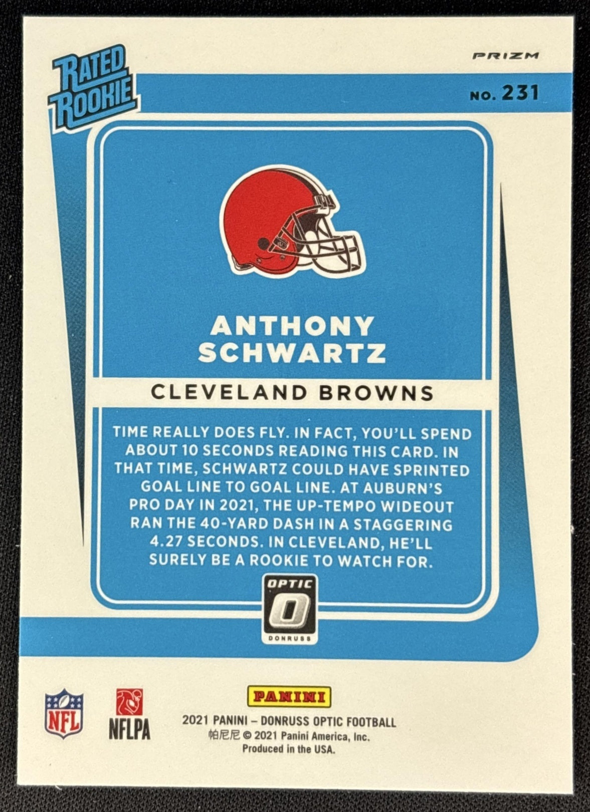Anthony Schwartz 2021 Panini Donruss Optic Blue Hyper Browns