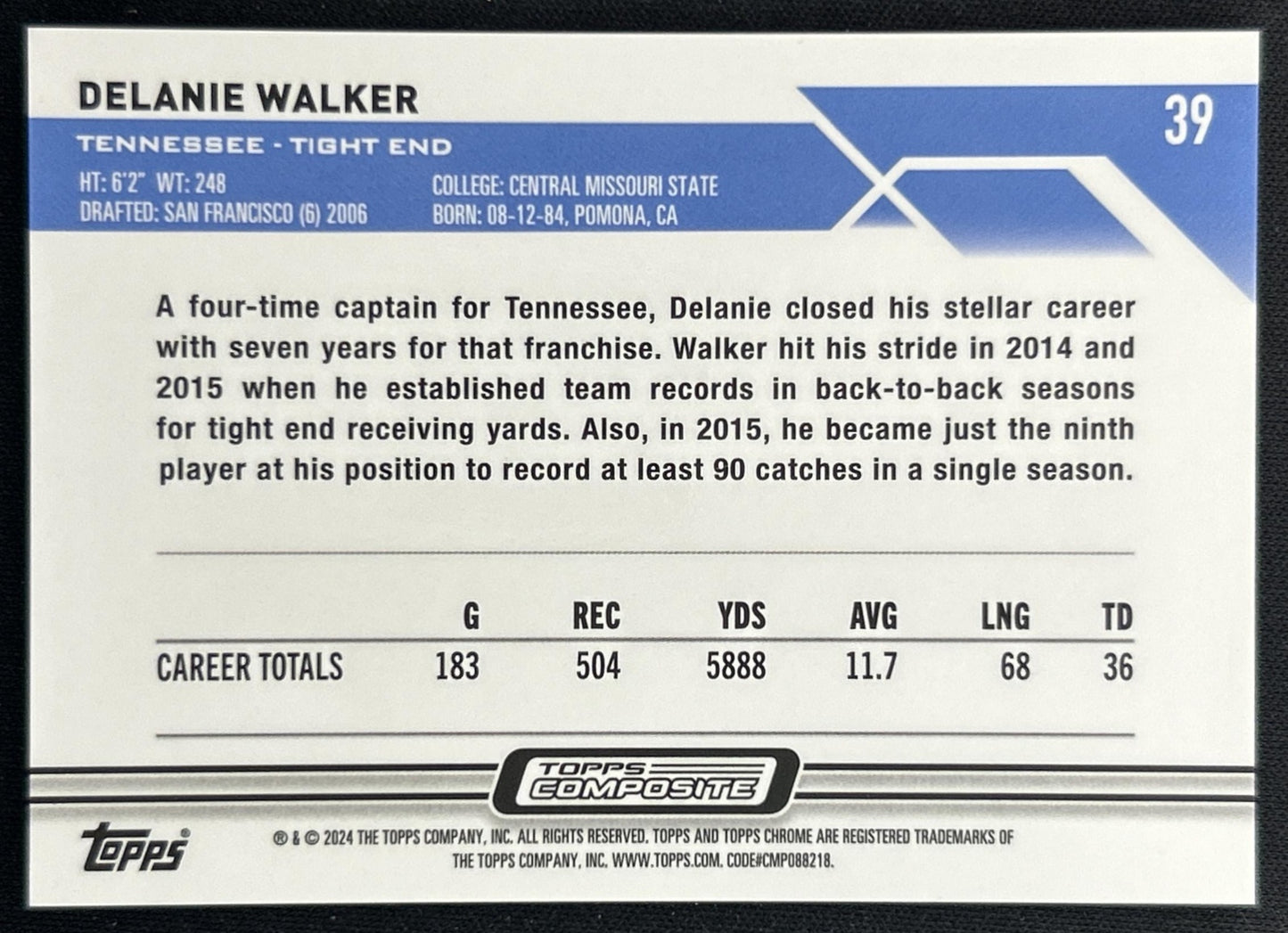 Delanie Walker 2023 Topps Composite Chrome Aqua Lava Refractor /175 Titans