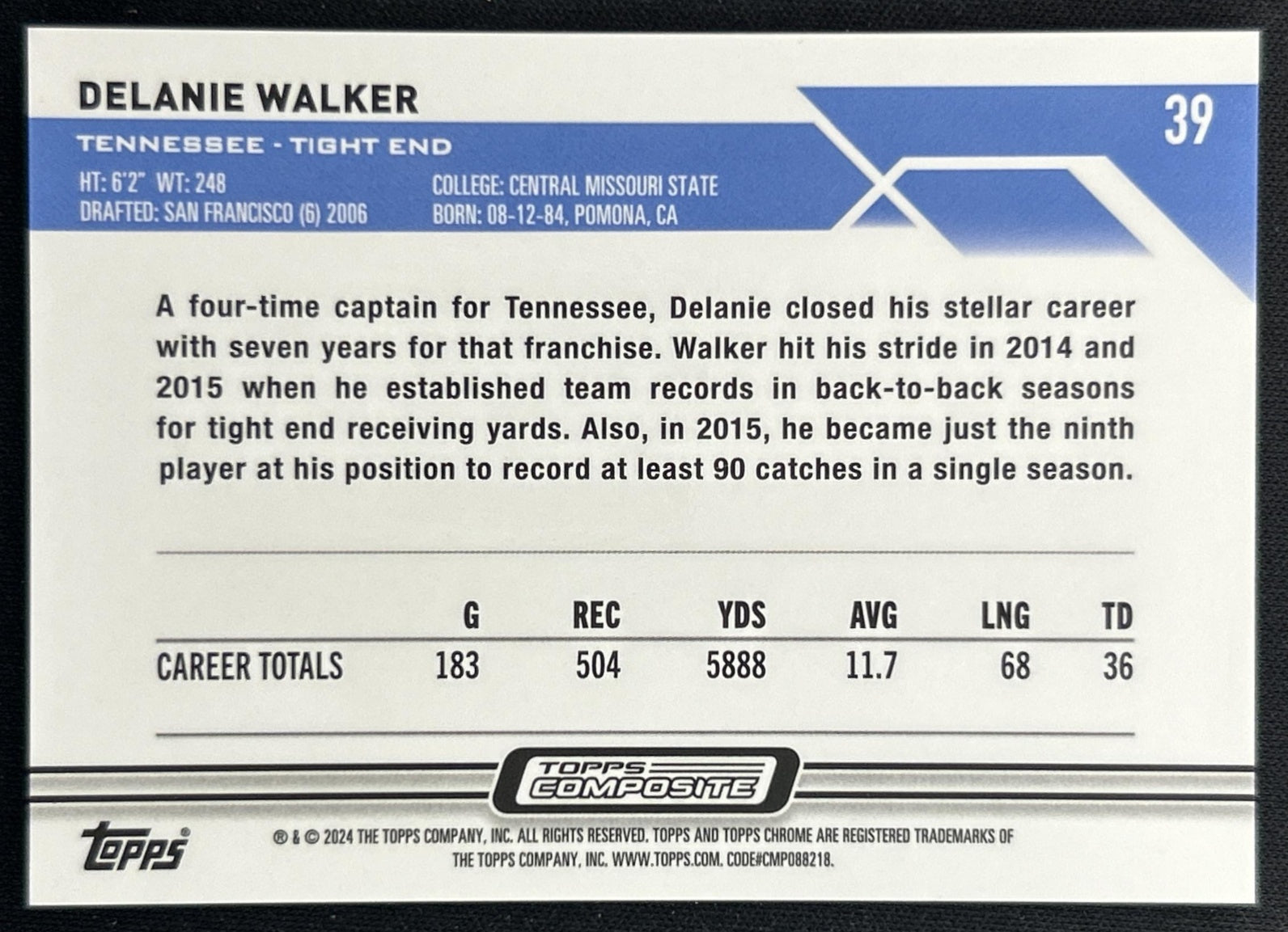 Delanie Walker 2023 Topps Composite Chrome Aqua Lava Refractor /175 Titans