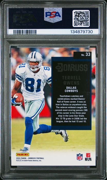 Terrell Owens 2024 Panini Donruss Retro 1994 PSA 10 Cowboys back