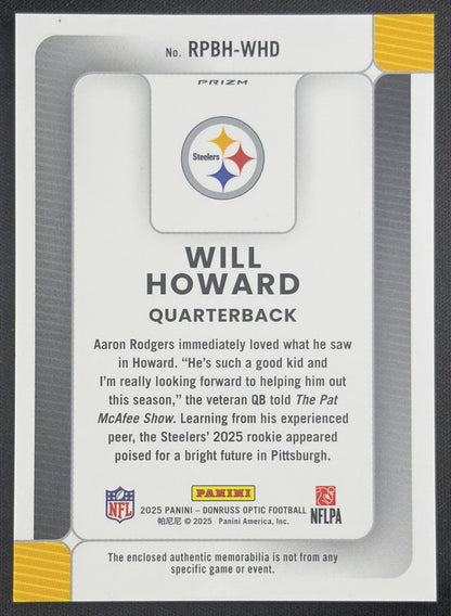 Will Howard 2025 Panini Donruss Optic Rookie Phenoms Blue Hyper Prizm Steelers