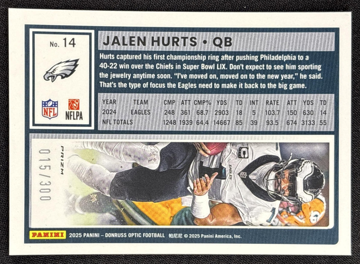 Jalen Hurts 2025 Panini Donruss Optic Wave Prizm /300 Eagles - back