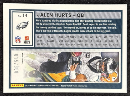 Jalen Hurts 2025 Panini Donruss Optic Wave Prizm /300 Eagles - back