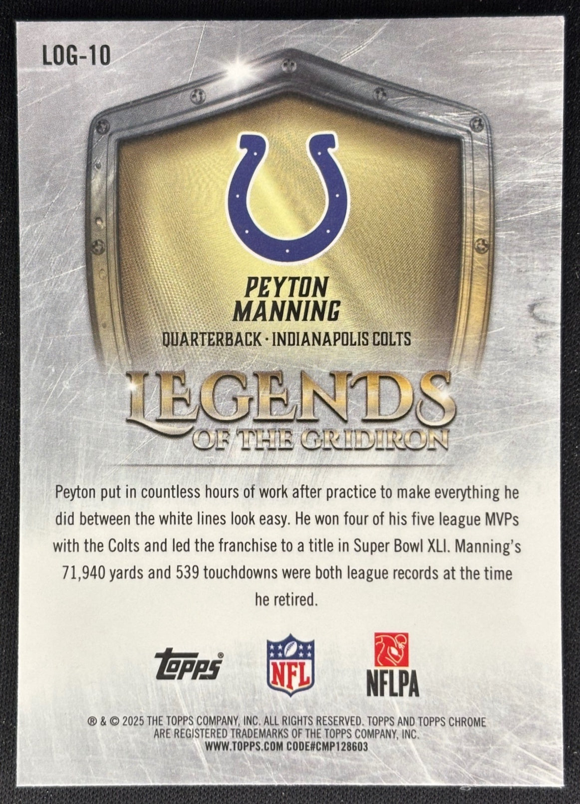 Peyton Manning 2025 Chrome Legends of the Gridiron Colts Sports Trading Cards