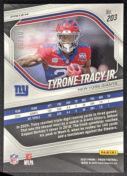 Tyrone Tracy Jr. 2025 Panini Prizm Blue Ice /99 Giants back