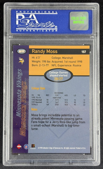 Randy Moss 1998 Collector's Edge First Place Record Setters PSA 9 Vikings 10630734 - back