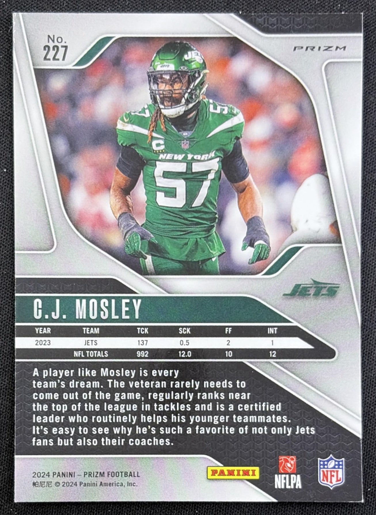 C.J. Mosley 2024 Panini Prizm Silver Jets back
