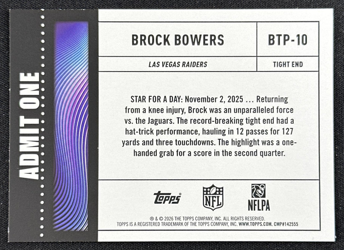 Brock Bowers 2026 Topps Flagship Big Ticket Players Raiders
